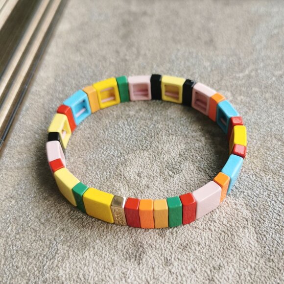 Roxanne Assoulin Rainbow Brite Gold Colorful Enamel Stretch Bracelet - Picture 2 of 4